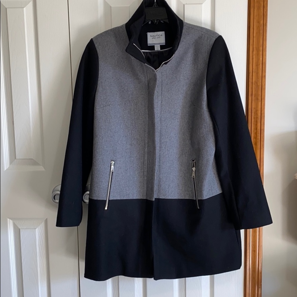Nautica Color block wool blend long coat